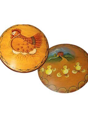 Painted Double Sided Chicken Farmhouse Decor Wood Slab Folk Art Kitsch Barnyard